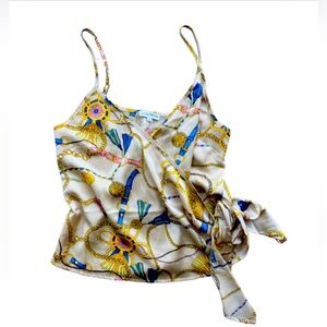 Beautiful baroque print silky side tie top Versace or Gucci esque size S/M